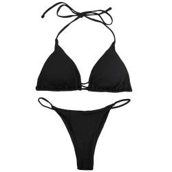 Wisebom Damen Bikini Set Zweiteiliger Badeanzug Bikini Bikini Damen Neckholder Triangel String Bikini Set mit Brustpolster Schwarz (DE/NL/SE/PL, Alphanumerisch, S, Regular, Regular, Schwarz) von Wisebom