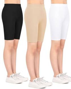 Witwot Kurze Hose Mädchen Radlerhose Kinder Baumwolle Shorts Leggings für Mädchen Sommer 3 Paar Schwarz/Weiß/Khaki 10-12 Jahre von Witwot