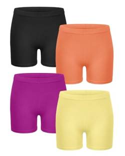 Witwot Mädchen Kinder Radlerhose Kurze Hose Leggings Shorts Baumwolle 4 Paar Schwarz/Orange/Rötlich-violett/Gelbe 10-12 Jahre von Witwot