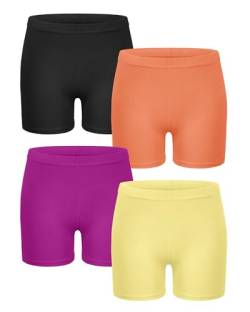 Witwot Mädchen Kinder Radlerhose Kurze Hose Leggings Shorts Baumwolle 4 Paar Schwarz/Orange/Rötlich-violett/Gelbe 9-10 Jahre von Witwot