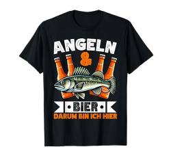 Angeln & Bier Darum Bin Ich Hier Angler Fischerhut Hobby T-Shirt von Witzige Angelrute Fischerhut Angelzubehör Männer