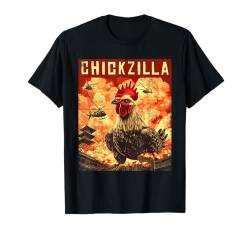 Lustiges Huhn Japan Retro Vintage Poster Design Chickzilla T-Shirt von Witzige Hühner Japanische Filmplakat Grafik Outfit