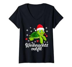 Damen Weihnachtsoutfit Schildkröte lustiges Weihnachten 2024 T-Shirt mit V-Ausschnitt von Witzige Weihnachtsmotive von Lifua