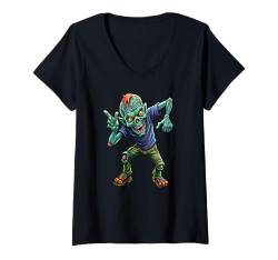 Damen Dabbing Zombie Halloween Kostüm Kinder Kinderkostüm Grusel T-Shirt mit V-Ausschnitt von Witziges Halloween Kinder Party Kostüm Jungen