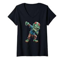 Damen Dabbing Zombie Halloween Kostüm Kinder Kinderkostüm Grusel T-Shirt mit V-Ausschnitt von Witziges Halloween Kinder Party Kostüm Jungen