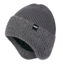 Wmcaps Wintermütze, Mütze mit Warmem Fleecefutter und Ohrklappen für Herren Damen, Warme Thermische Strickmütze für Den Außenbereich Komfortabel Weich Stretchy Geschenk für Männer, Kohlenstoffgrau von Wmcaps