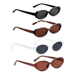 Wohlstand 4 Stück Retro Kleine Ovale Sonnenbrille Damen, Vintage-Cat-Eye-Sonnenbrille, Retro 90er Classic Sonnenbrille für Einkaufsfotos von Wohlstand