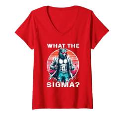 Damen Was ist das Sigma Ironic Meme Shirt? Cooles lustiges Sigma Wolf Meme T-Shirt mit V-Ausschnitt von Wolf Sigma Shirt What The Sigma Ironic Meme Shirt