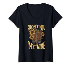 Damen Don't Kill My Vibe Rib Cage Blumen-Geburtstags-Abschlussfeier T-Shirt mit V-Ausschnitt von WomenGalaxy