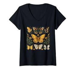 Damen Vintage Motte Goblincore Aesthetic Dark Academia Cottagecore T-Shirt mit V-Ausschnitt von WomenGalaxy