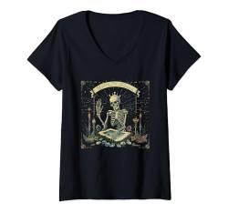 Damen Waiting For Halloween Psychische Tarotkarte Skelett T-Shirt mit V-Ausschnitt von WomenGalaxy