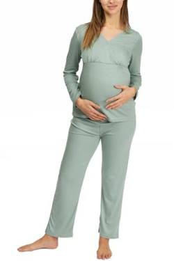 Womum Stillpyjama Damen Lang, Weichheit und Pflege für Mama, Umstandspyjama, Schwangerschaft Pyjama, leichter und kühler Pyjama, ideal für Frühling und Sommer (S, Grün) von Womum