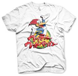 Woody Woodpecker Offizielles Lizenzprodukt Washed Japanese Logo Herren T-Shirt (Weiß), Medium von Woody Woodpecker