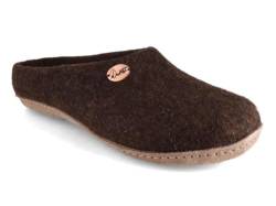 WoolFit Filzpantoffeln „Classic“ Ledersohle - Damen & Herren Filz-Pantoffeln - kunstvoll handgefilzte Hausschuhe mit Einlegesohle, Braun, Gr. 41 von WoolFit