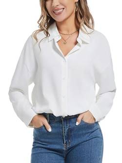 Woolicity Frauen Button Down Shirts Langarm Faltenfreie Solide Arbeit Bluse Kleid Shirts Weiß XL von Woolicity