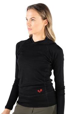 Woolona Merino Hoodie Damen Sonatra 195g | Kapuzenpullover aus 100% mulesingfreier Merinowolle | Funktionshoodie mit Daumenschlaufen (DE/NL/SE/PL, Alphanumerisch, XL, Regular, Regular, Schwarz) von Woolona