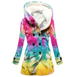 Woranb Gefütterter doppelreihiger Kapuzenmantel Damenmantel lang einfarbig elegante Pendlerjacke langärmeliger Kapuzenmantel warmer Wintermantel XL 40 22-Multicolor von Woranb