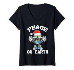 Damen Lustiges T-Shirt mit Aufschrift „World Peace On Earth“, globales Love Peace Sign T-Shirt mit V-Ausschnitt von World Peace On Earth Men Women Kids Shirt