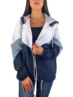 Worldclassca DAMEN WINDBREAKER FESTIVAL JACKE BLOCK 90s BLOUSON REGEN KAPUZENJACKE BOMBERJACKE FRÜHLING HERBST SOMMER RETRO ÜBERGANGSJACKE REIßVERSCHLUSS WASSERABWEISEND BLOGGER XS-XL (XL, Dunkelblau) von Worldclassca