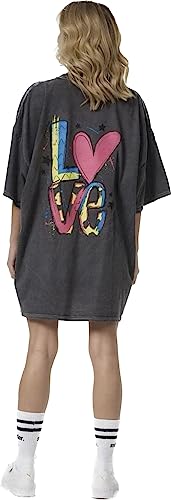 Worldclassca Oversized Love Print T-Shirt lang Tee Sommer Bedruckt Oberteil Neu (Grau) von Worldclassca