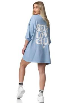 Worldclassca Oversized Print T-Shirt lang Tee SELF Love Club Sommer Bedruckt Oberteil Loungewear Streetwear Blogger Neu (Baumwolle, Skyblau) von Worldclassca