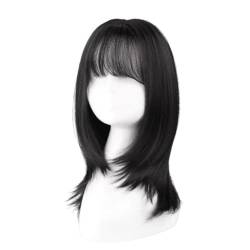 Perücke Kurze Perücken mit Air Bangs Haar Bob Curly Tail Perücken Kunsthaar Natürliche schwarze Farbe Haarperücken für Frauen Party von WouND