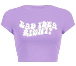 Woxlica Baby-T-Shirts mit Buchstabendruck, Y2K, bauchfreies Oberteil für Damen, 14 Bad Idea Purple, Klein von Woxlica