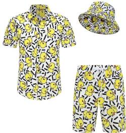 Wpamlrta Hawaii-Hemden und Shorts für Herren, lustige Hawaii-Hemden für Herren, Strand-Outfit-Sets mit Eimerhüten, Schwarz-07, M von Wpamlrta