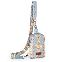 Wrangler Aztec Sling Bag Southwest Crossbody Bags Trendy Chest Bag, Jeansblau von Wrangler