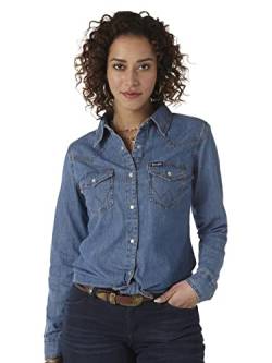 Wrangler Damen Retro-Langarm-Western Druckkn Hemd, Mid-Denim, 3X-Groß von Wrangler