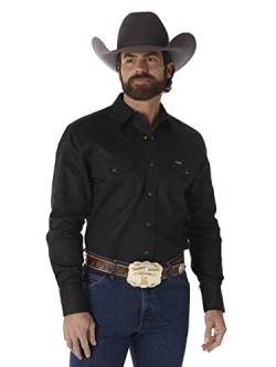 Wrangler Herren-Arbeitshemd mit Cowboy-Schnitt, langärmelig, mit Schnappverschluss, festes Finish, schwarz, Large Hoch von Wrangler