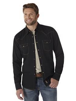 Wrangler Herren Retro Two Pocket Long Sleeve Snap Shirt Hemd, schwarz, Mittel von Wrangler