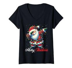 Damen Dabbing Santa Claus Merry Christmas Lights Weihnachtsmütze Xmas T-Shirt mit V-Ausschnitt von Wrapped with Christmas Lights Merry Christmas