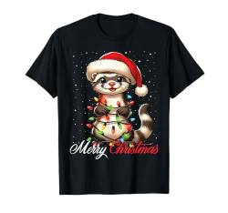 Frettchen Frohe Weihnachten Lichter Nikolausmütze Xmas Schnee T-Shirt von Wrapped with Christmas Lights Merry Christmas