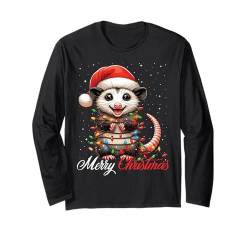 Opossum Merry Christmas Lights Weihnachtsmannmütze Xmas Snow Langarmshirt von Wrapped with Christmas Lights Merry Christmas