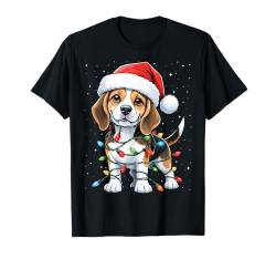 Beagle Dog Weihnachtsbeleuchtung Weihnachtsmannmütze Xmas Snow T-Shirt von Wrapped with Christmas Lights