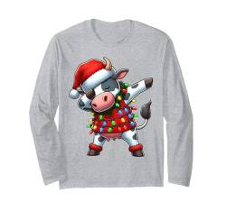 Dabbing Kuh Weihnachtsbeleuchtung Nikolausmütze Xmas Party Langarmshirt von Wrapped with Christmas Lights