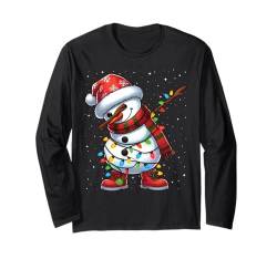 Dabbing Schneemann Weihnachtsbeleuchtung Nikolausmütze Xmas Schnee Langarmshirt von Wrapped with Christmas Lights