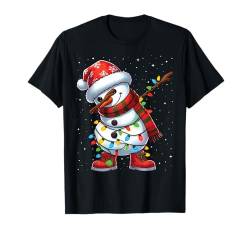 Dabbing Schneemann Weihnachtsbeleuchtung Nikolausmütze Xmas Schnee T-Shirt von Wrapped with Christmas Lights