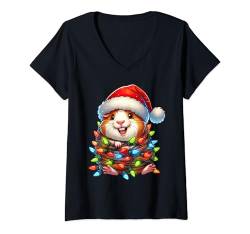 Damen Meerschweinchen Weihnachtsbeleuchtung Weihnachtsmannmütze Jungen Mädchen Kinder T-Shirt mit V-Ausschnitt von Wrapped with Christmas Lights