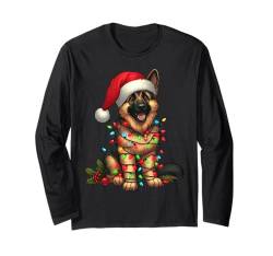 Deutscher Schäferhund Weihnachtsmann Mütze Jungen Mädchen Kinder Langarmshirt von Wrapped with Christmas Lights