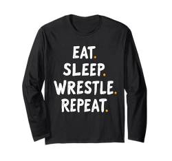 Eat Sleep Wrestle Repeat Outfit Wrestling Ring Wrestler Mask Langarmshirt von Wrestling Figur Kostüm Merch Design Wrestler Maske