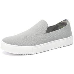 Wryweir Damen Klassische Slip-on Turnschuhe Low Top Atmungsaktive Walkingschuhe Leichte Flats, hellgrau, 36.5 EU von Wryweir