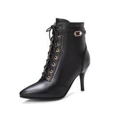 Wsbjbo 8CM Frauen Stiletto Stiefeletten Spitz Toe Lace-Up High Heel Kurze Stiefel,Schwarz,46 EU von Wsbjbo