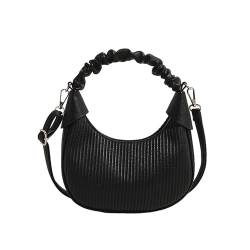 Wshads Umhängetasche Für Damen,Halbmondförmige Schultertasche,PU-Leder,Designer-Faltenhandtasche,Süße Halbmondförmige Mädchenmode,Verstellbarer/abnehmbarer Schultergurt,Schwarz von Wshads