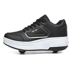 Wttagkl Laufschuhe mit Rollen, Turnschuhe, einziehbare technische Skateboard-Schuhe, modische Skateboard-Schuhe, Rollschuhe, Outdoor-Training, Kinder, Teenager, black-38EU von Wttagkl