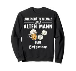 Unterschätze niemals einen Mann beim Backgammon Sweatshirt von Würfelspiele Liebhaber