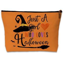 Just a Girl Who Loves Halloween Make-up-Tasche, niedliche Halloween-Kosmetiktasche, perfektes Geschenk für Halloween-Liebhaber, lustiger Reise-Kulturbeutel für Frauen, Weiss/opulenter Garten von Wybgno