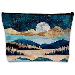 Kosmetiktasche aus Segeltuch, Motiv: Mountain Moon Lake, seidiges Futter, Reise-Kulturbeutel, malerisches Design, Geschenk für Frauen, Weiss/opulenter Garten von Wybgno