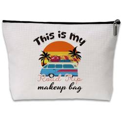 Wybgno Kosmetiktasche für Mädchen, mit Aufschrift "This is My Road Trip", seidiges Futter, einzigartiges Reisegeschenk, Weiss/opulenter Garten von Wybgno